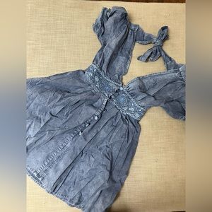 Agua Bendita embroidered blue mini empire line dress.